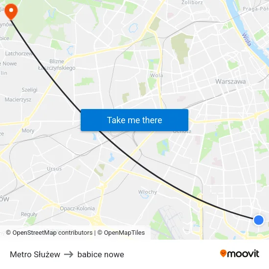 Metro Służew to babice nowe map