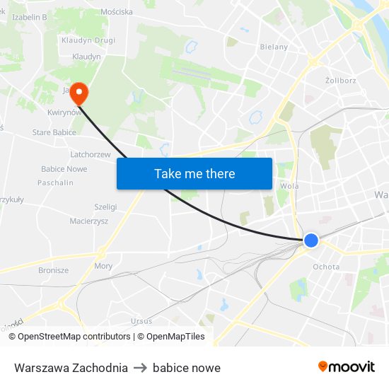 Warszawa Zachodnia to babice nowe map