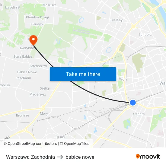 Warszawa Zachodnia to babice nowe map