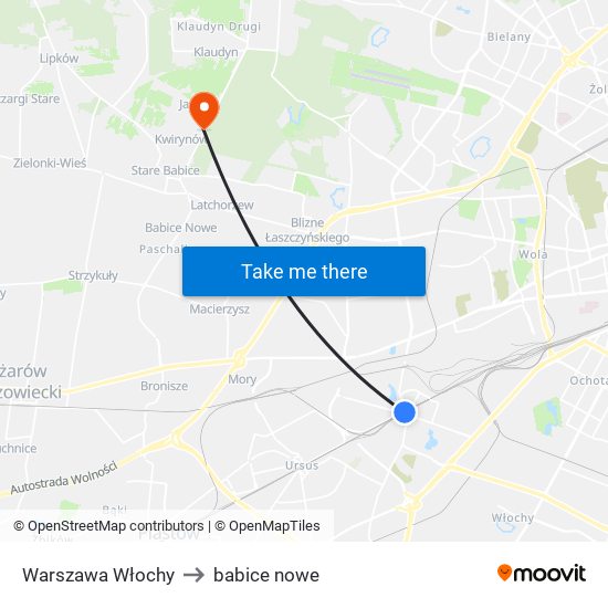 Warszawa Włochy to babice nowe map