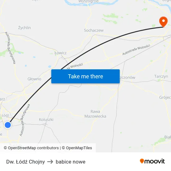 Dw. Łódź Chojny to babice nowe map