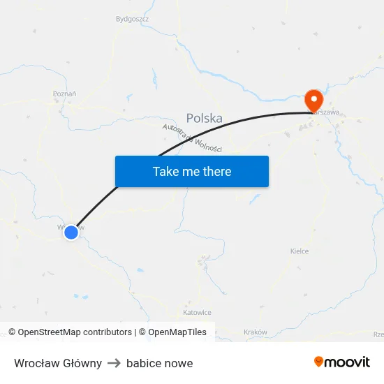 Wrocław Główny to babice nowe map