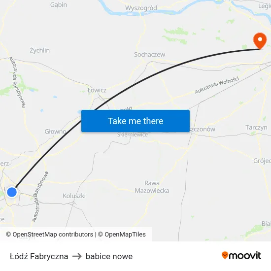 Łódź Fabryczna to babice nowe map