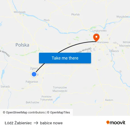 Łódź Żabieniec to babice nowe map