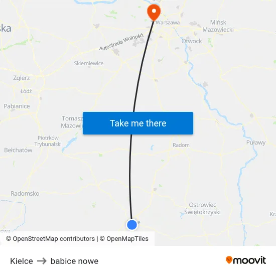 Kielce to babice nowe map