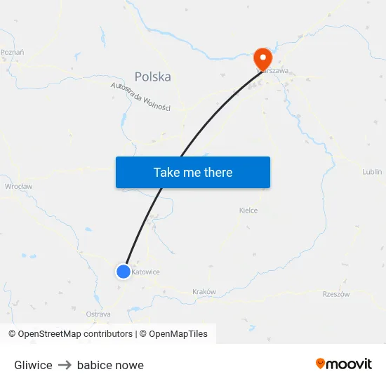 Gliwice to babice nowe map