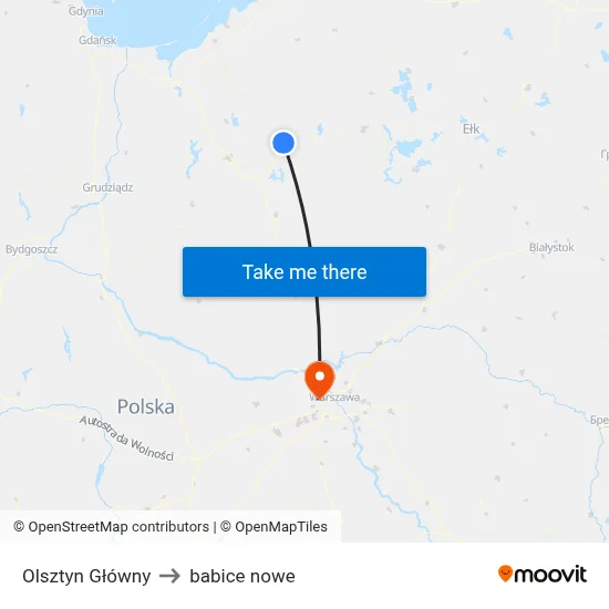 Olsztyn Główny to babice nowe map