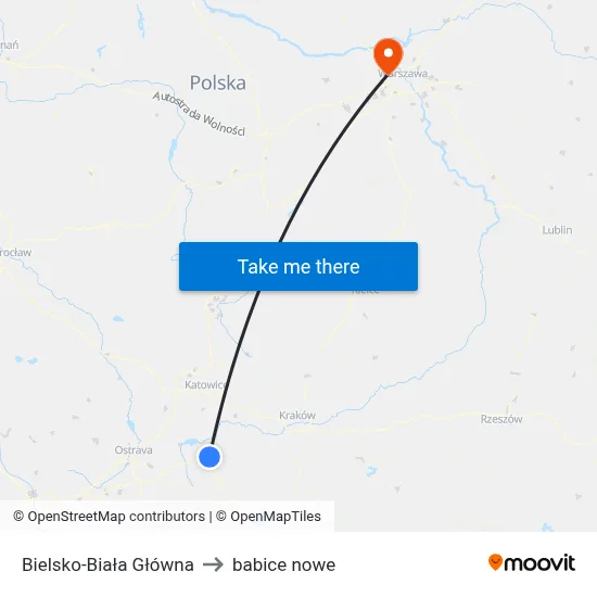 Bielsko-Biała Główna to babice nowe map