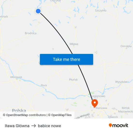 Iława Główna to babice nowe map
