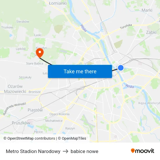 Metro Stadion Narodowy to babice nowe map