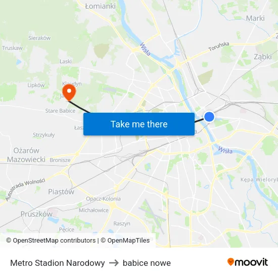 Metro Stadion Narodowy to babice nowe map