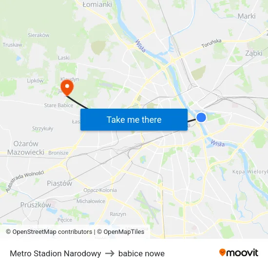 Metro Stadion Narodowy to babice nowe map