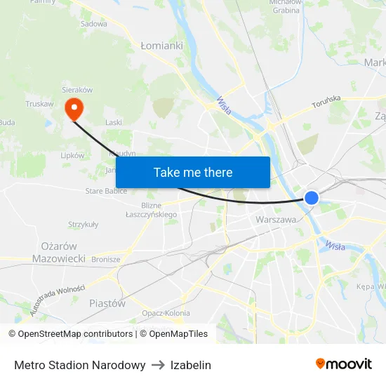 Metro Stadion Narodowy to Izabelin map