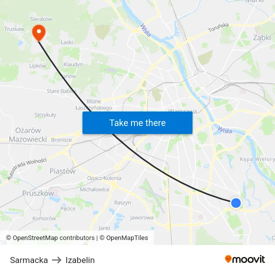 Sarmacka to Izabelin map