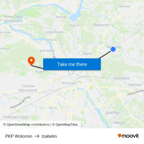 PKP Wołomin to Izabelin map
