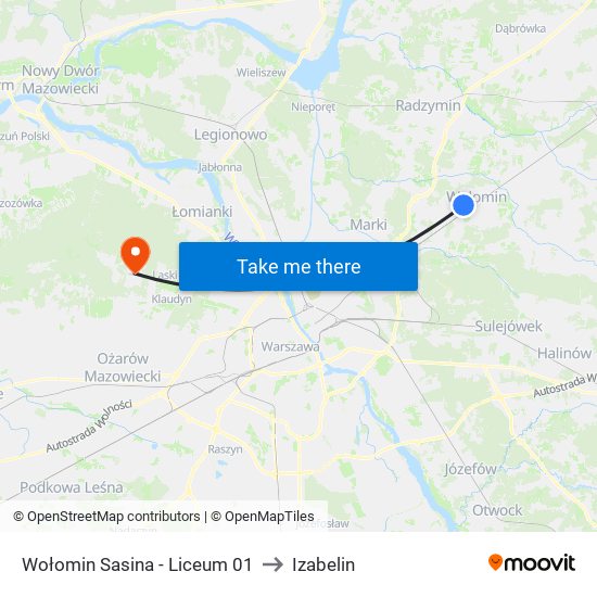 Wołomin Sasina - Liceum 01 to Izabelin map