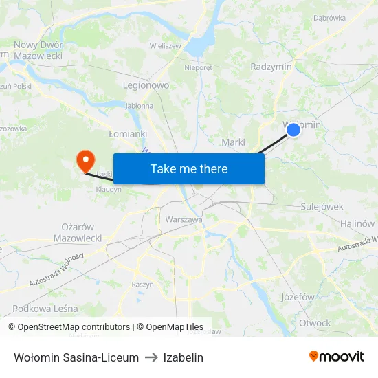 Wołomin Sasina - Liceum to Izabelin map