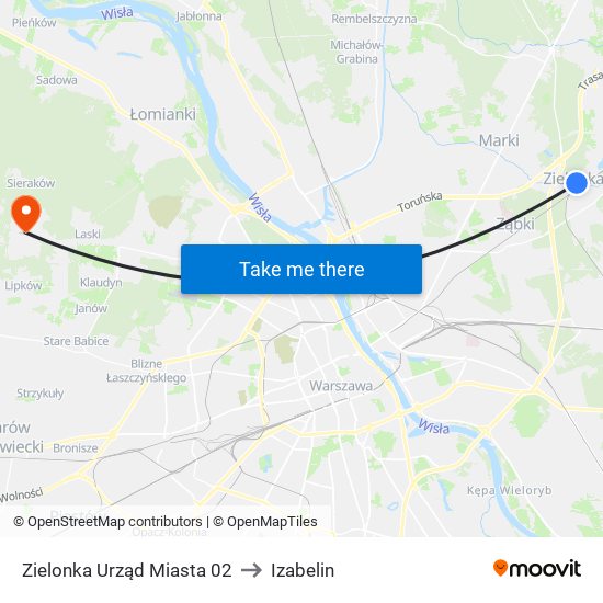 Zielonka Urząd Miasta to Izabelin map