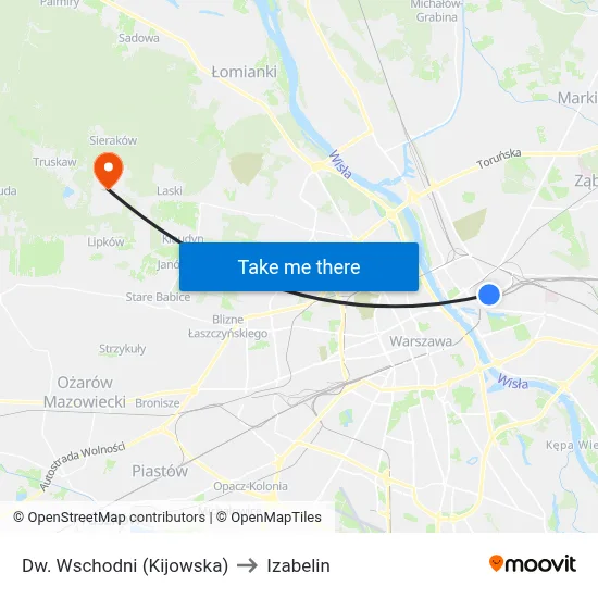 Dw. Wschodni (Kijowska) to Izabelin map