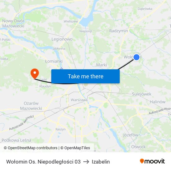 Wołomin Os. Niepodległości 03 to Izabelin map