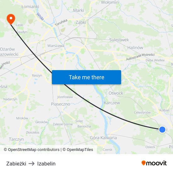 Zabieżki to Izabelin map