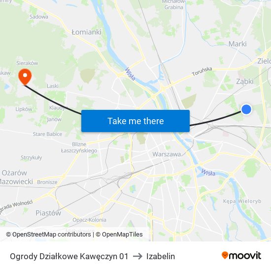 Ogrody Działkowe Kawęczyn 01 to Izabelin map