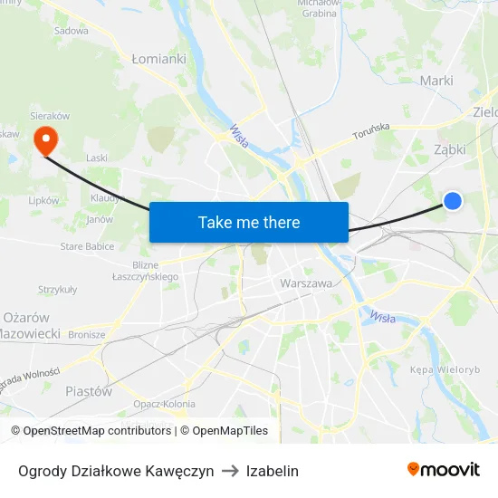 Ogrody Działkowe Kawęczyn to Izabelin map