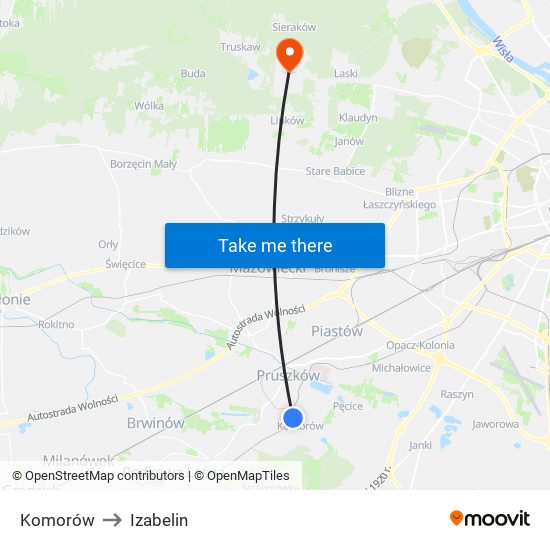 Komorów to Izabelin map