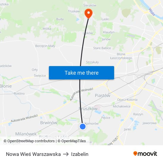 Nowa Wieś Warszawska to Izabelin map