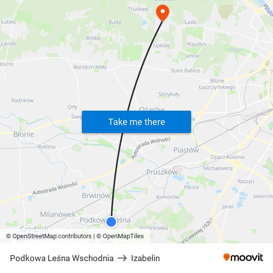 Podkowa Leśna Wschodnia to Izabelin map