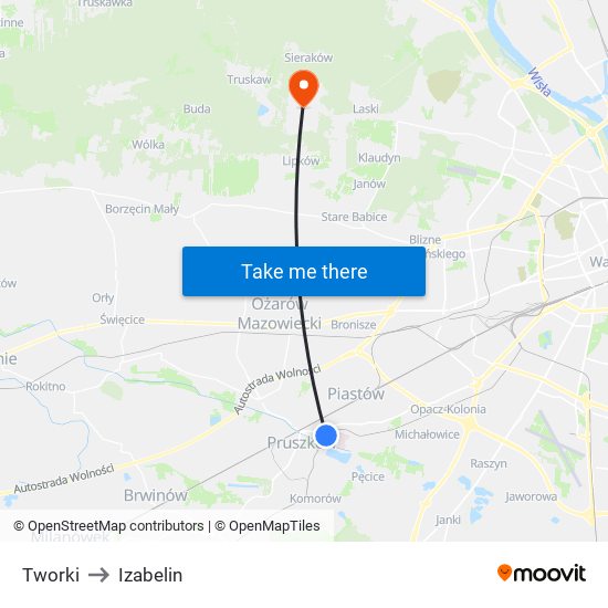 Tworki to Izabelin map