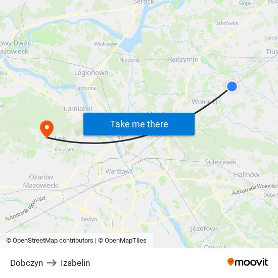 Dobczyn to Izabelin map