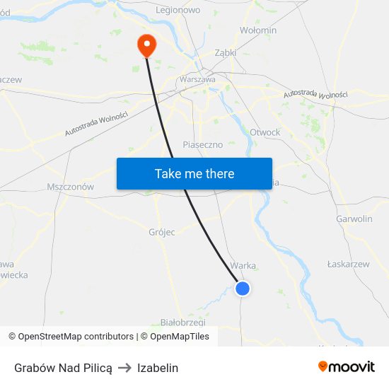 Grabów Nad Pilicą to Izabelin map