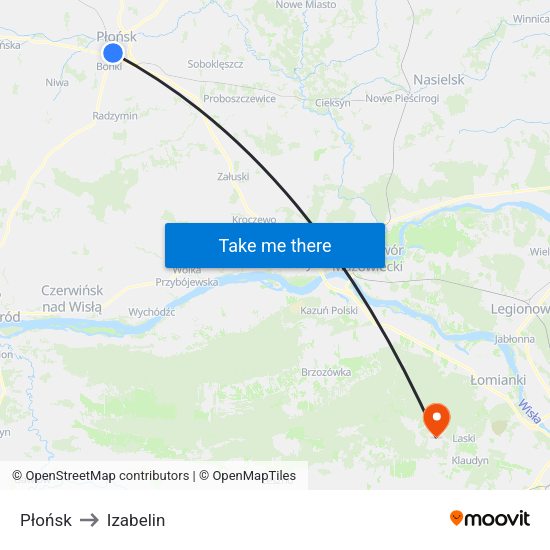 Płońsk to Izabelin map