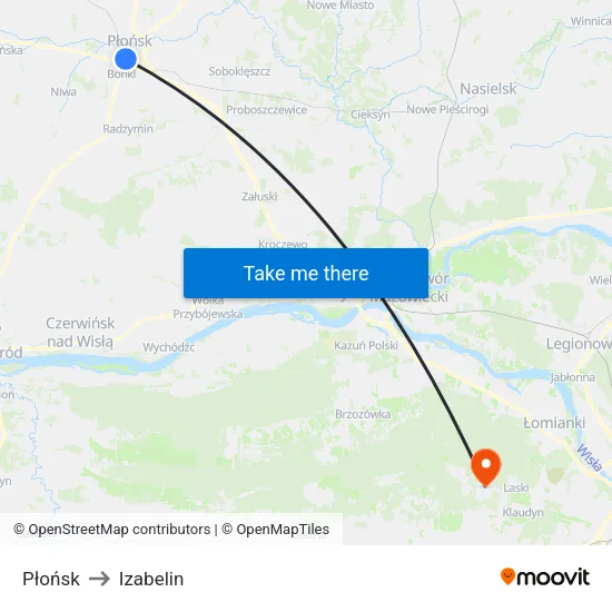 Płońsk to Izabelin map