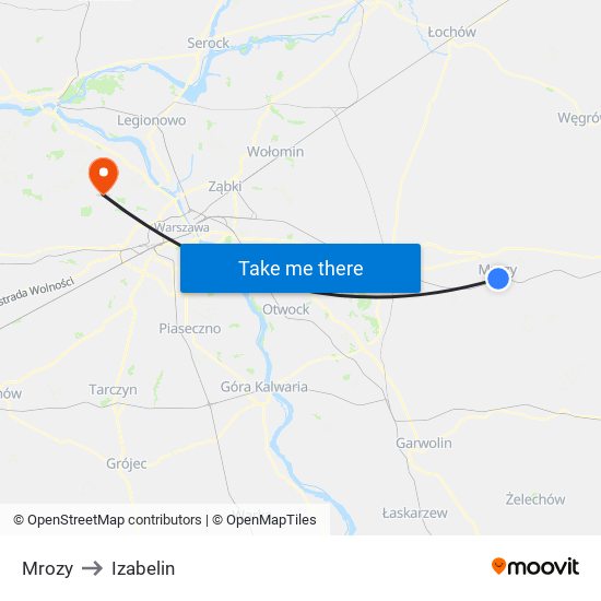 Mrozy to Izabelin map