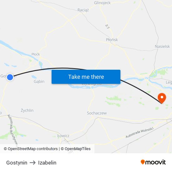 Gostynin to Izabelin map