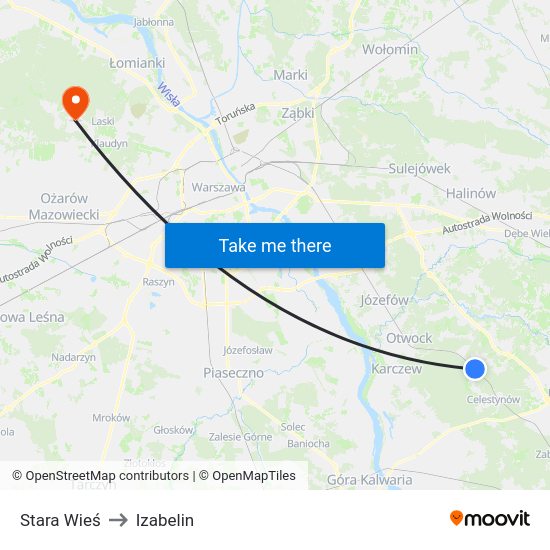 Stara Wieś to Izabelin map