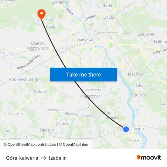 Góra Kalwaria to Izabelin map