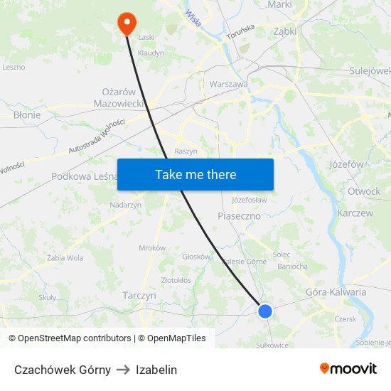 Czachówek Górny to Izabelin map