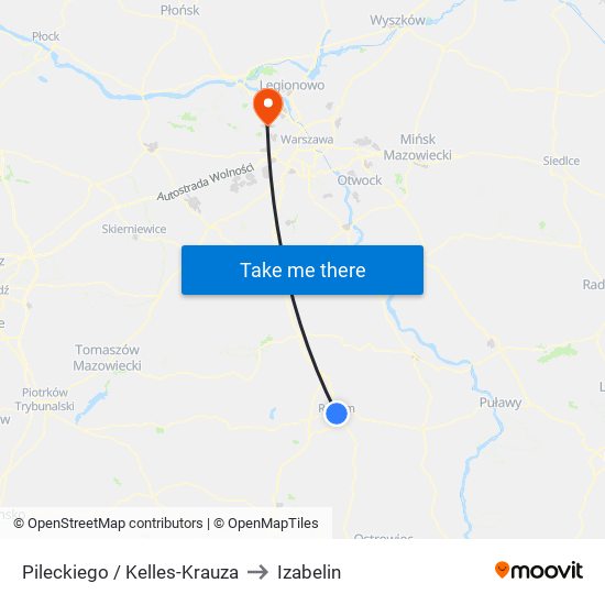 Pileckiego / Kelles-Krauza to Izabelin map