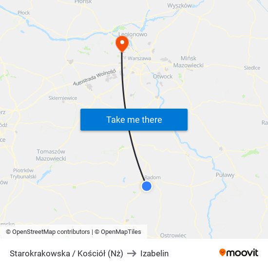 Starokrakowska / Kościół (Nż) to Izabelin map