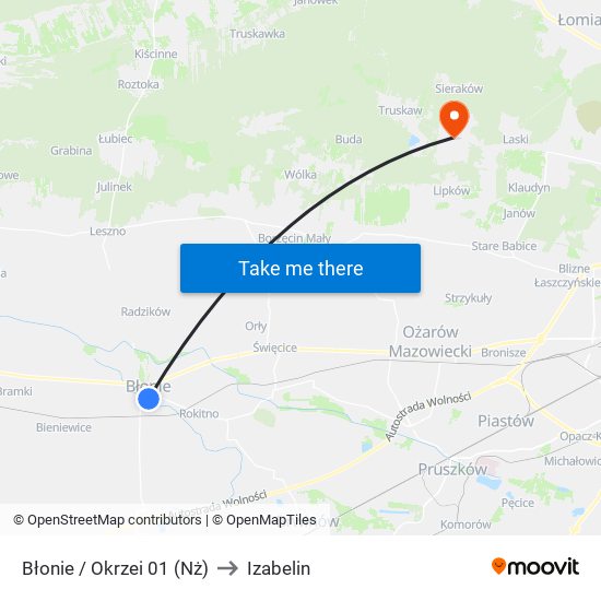 Błonie / Okrzei 01 (Nż) to Izabelin map
