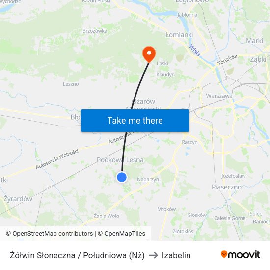 Żółwin Słoneczna / Południowa (Nż) to Izabelin map