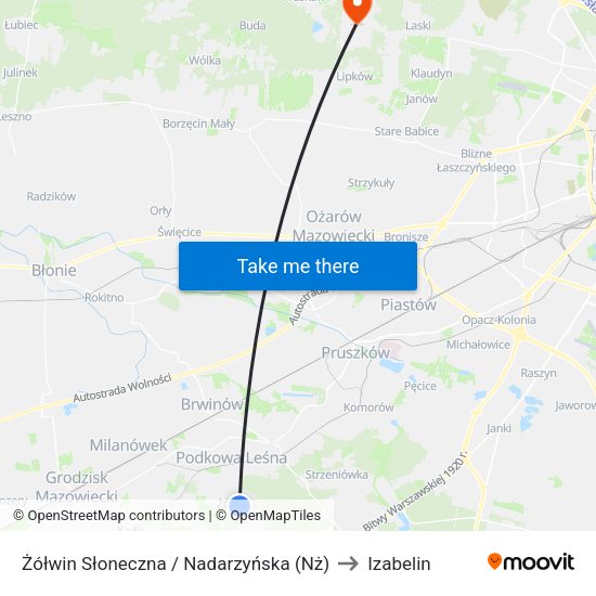 Żółwin Słoneczna / Nadarzyńska (Nż) to Izabelin map