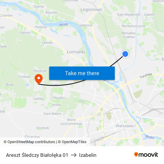 Areszt Śledczy Białołęka to Izabelin map