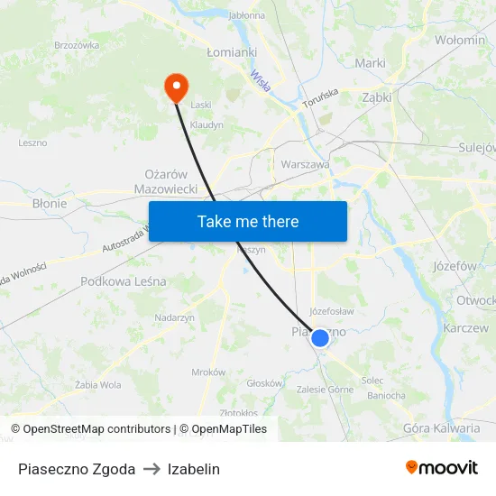 Piaseczno Zgoda to Izabelin map