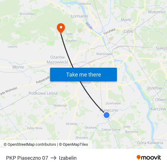 PKP Piaseczno to Izabelin map