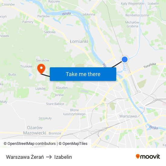 Warszawa Żerań to Izabelin map