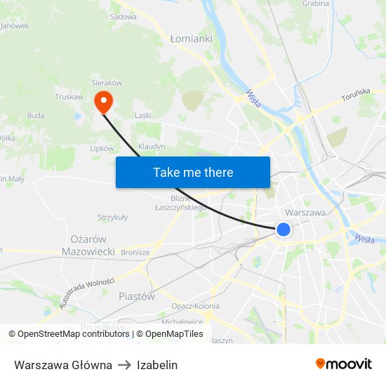 Warszawa Główna to Izabelin map